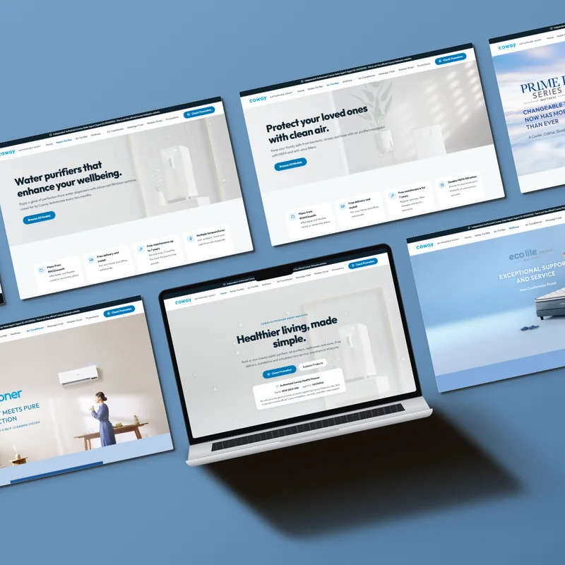 Coway Offer website shown on a laptop and page screens