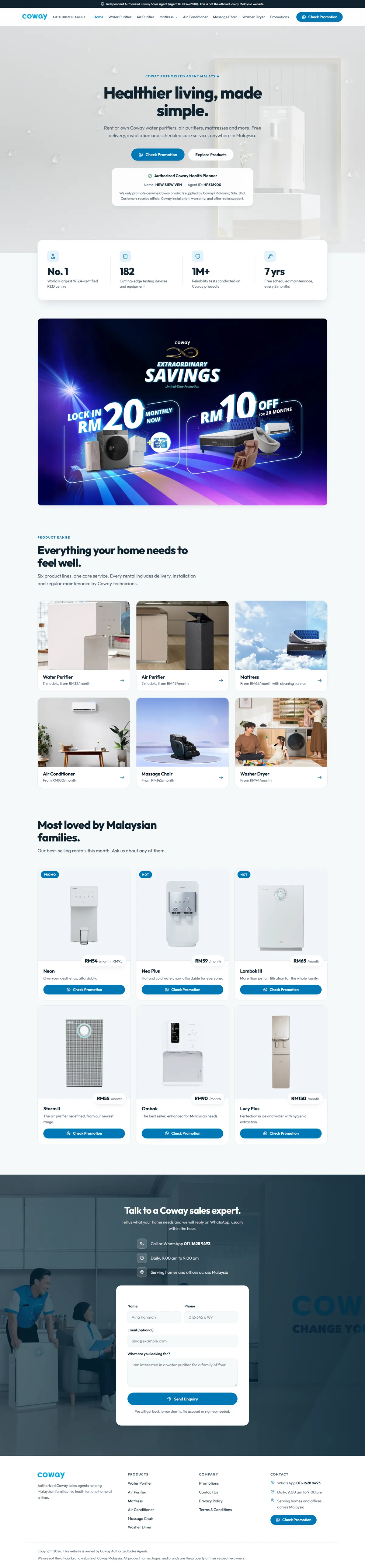 Coway Offer home page on desktop