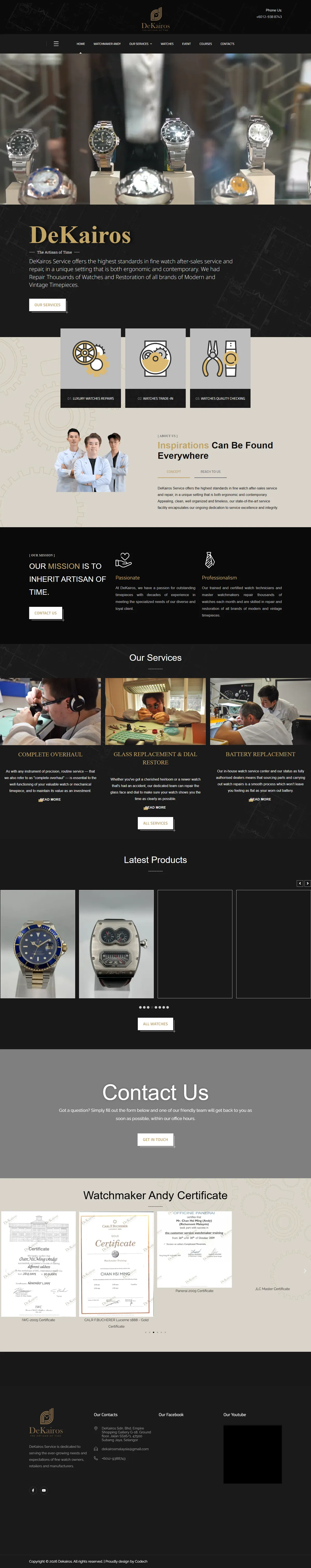 DeKairos Watch home page on desktop
