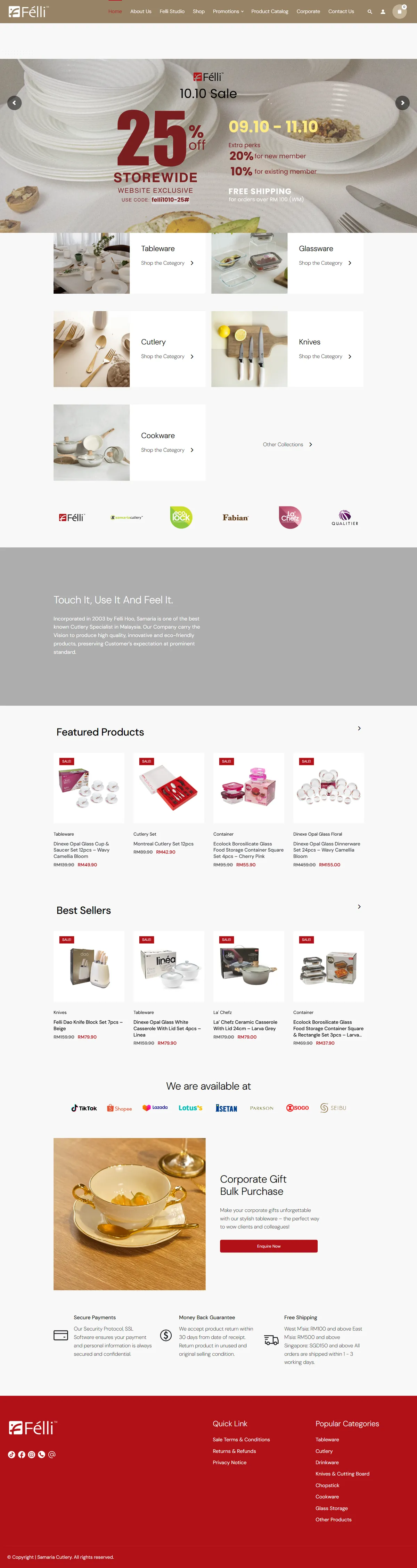 Félli home page on desktop