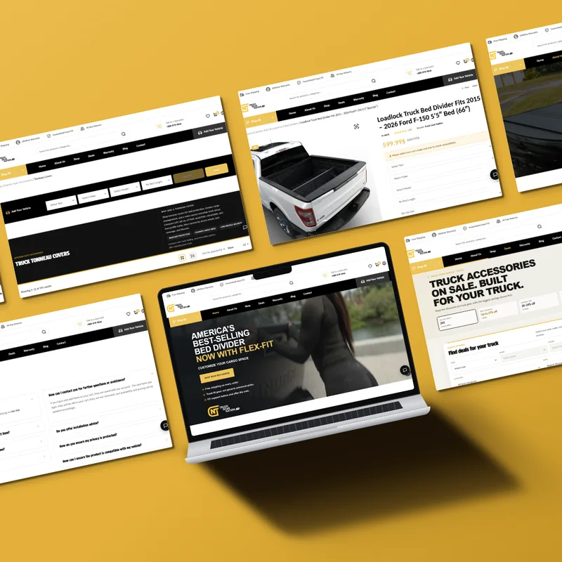 Truck Gear Nation website shown on a laptop and page screens