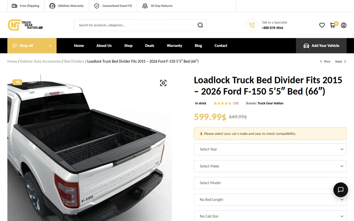 Product page with a fitment check