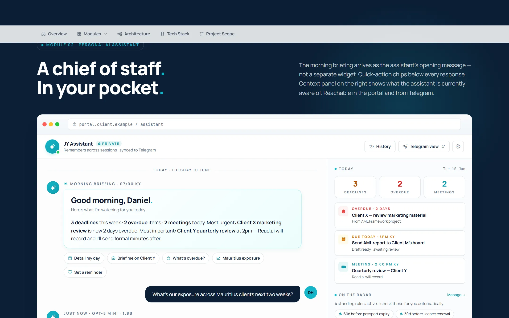 Proposal slide: The Personal Assistant: a chief of staff in your pocket